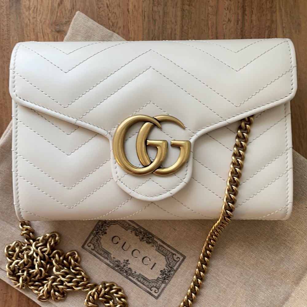 Authentic Matelasse GG Marmont Chain Wallet White. Box and bag cover and tags.